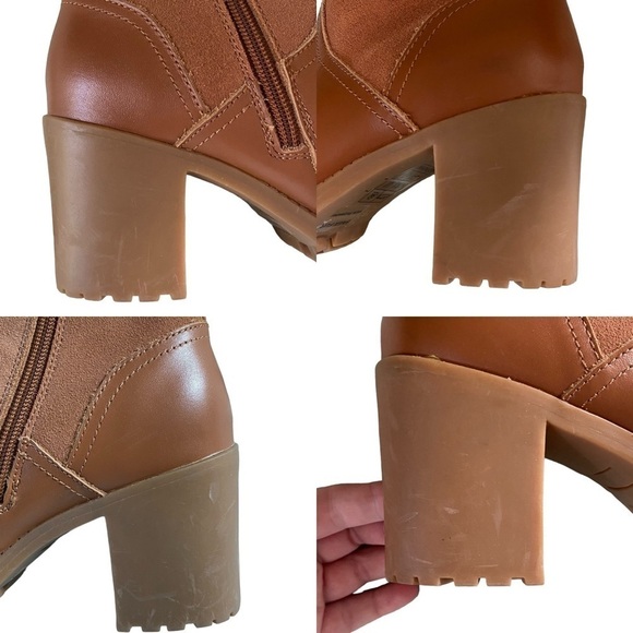 Soludos Dani Saddle Shearling Platform Heeled Ankle Boot leather suede tan 7.5 - Picture 12 of 16